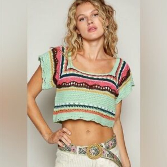 POL Vibrant Striped Crop Top - Picture 1 of 1